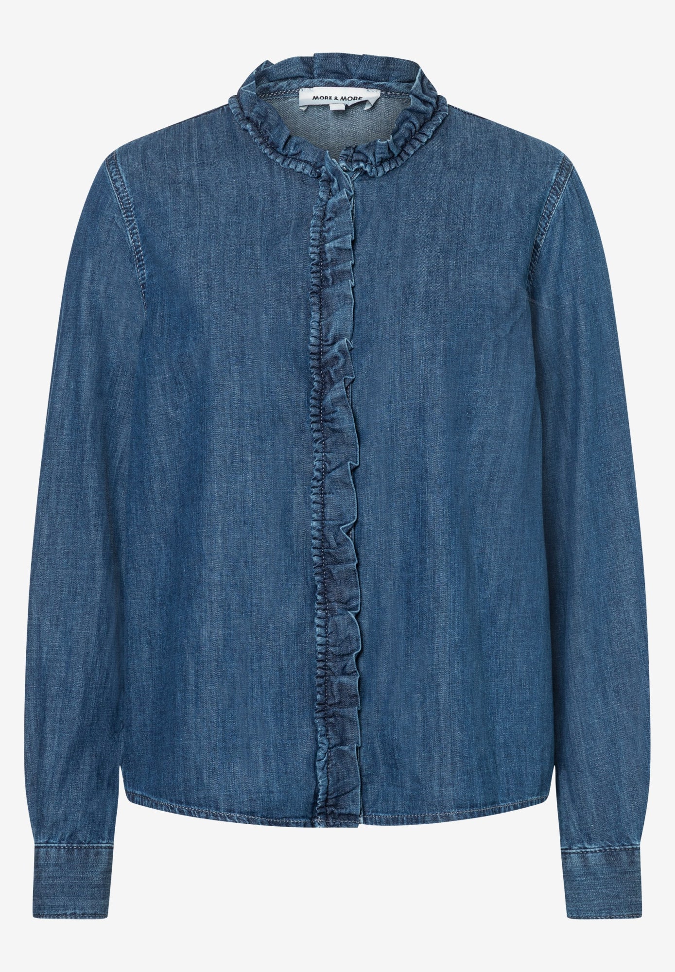 Jeansbluse mit Rüsche