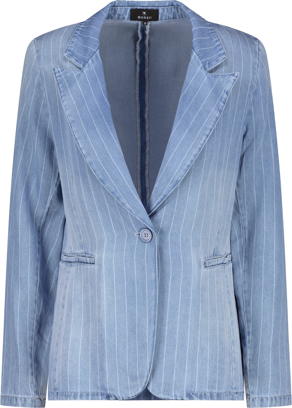 Jeansblazer mit Streifen und Schulterpolstern