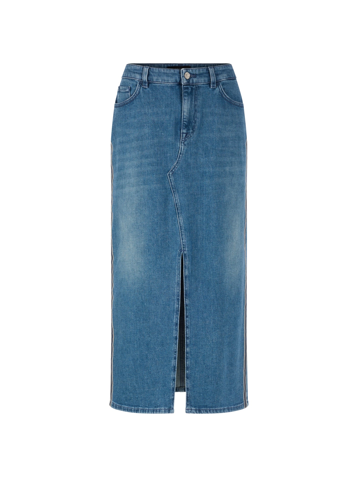 Denim-Midirock mit Seitenstreifen